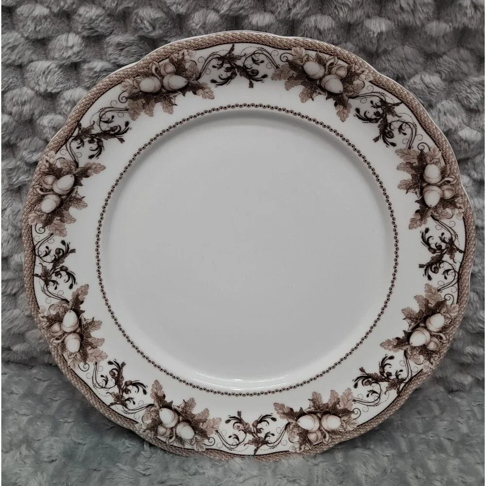 Set 4 Williams Sonoma Dinner Plates Acorn Turkey Thanksgiving Transferware 10.5